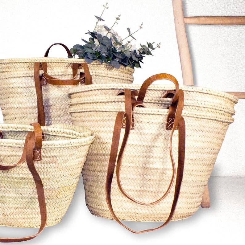 Handmade Straw Bag with Leather - French Market Chic