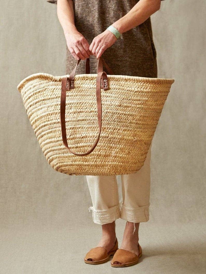 Handmade Straw Bag with Leather - French Market Chic