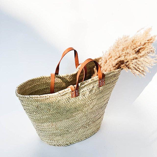 Handmade Straw Bag with Leather - French Market Chic