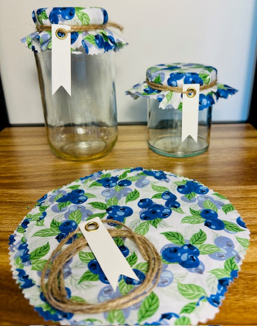 Fabric jar covers - blueberries