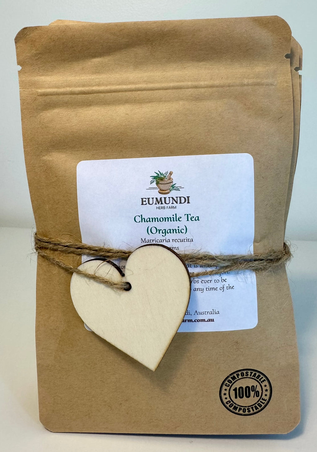  Eumundi chamomile Tea label on a white background