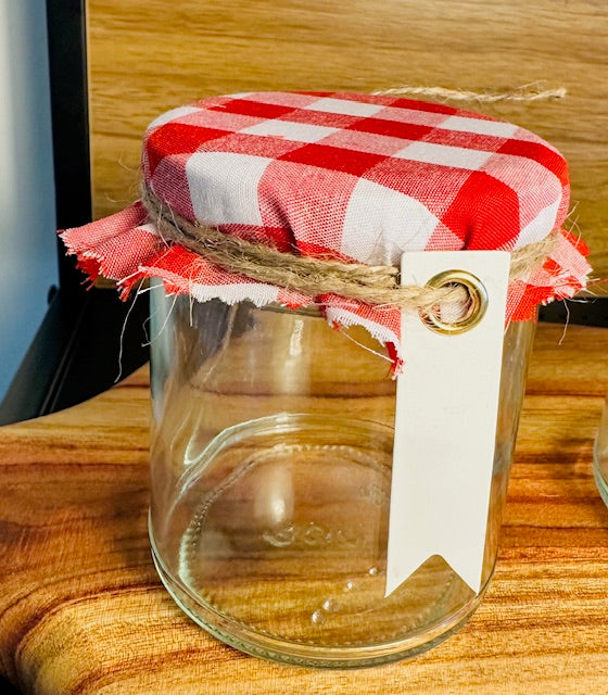 Fabric jar covers - red gingham