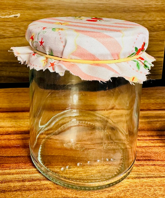 Fabric jar covers - strawberries