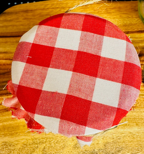 Fabric jar covers - red gingham