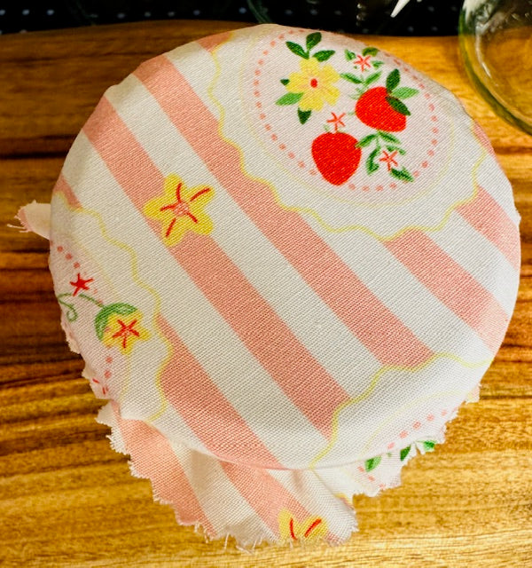 Fabric jar covers - strawberries