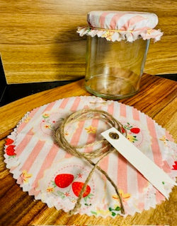 Fabric jar covers - strawberries