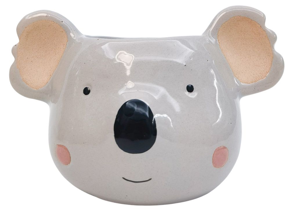 Ceramic koala-shaped container with a white background