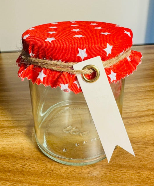 Fabric jar covers - christmas stars