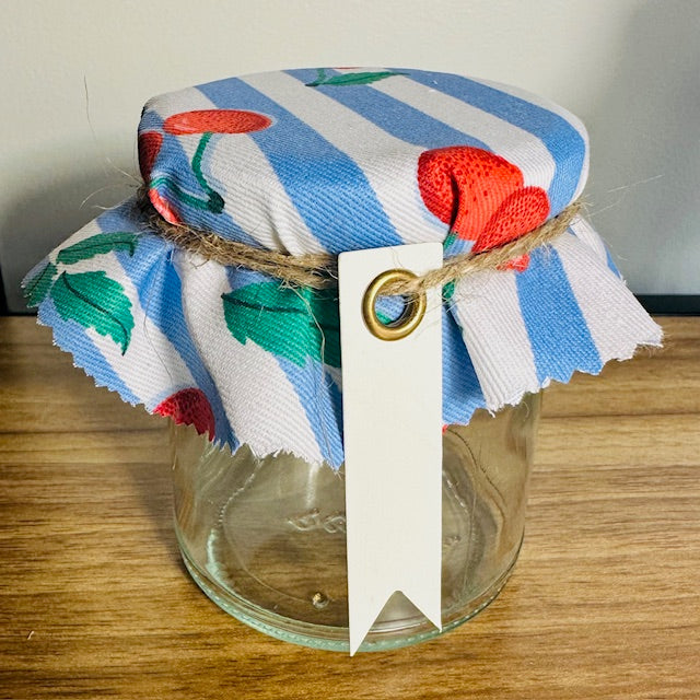 Fabric jar covers - cherries