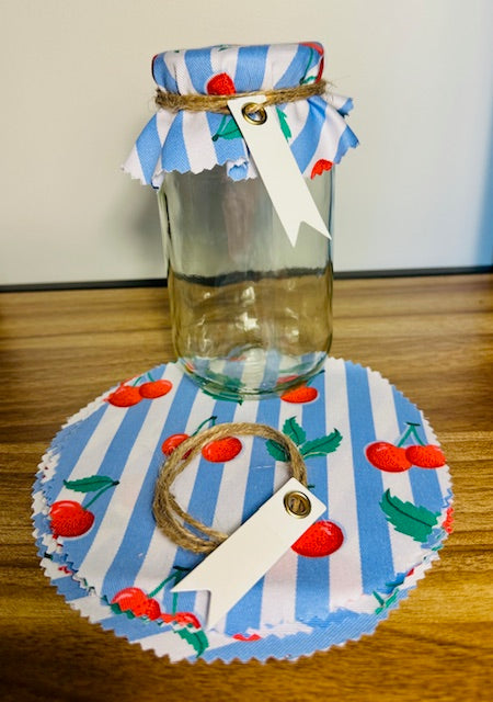 Fabric jar covers - cherries