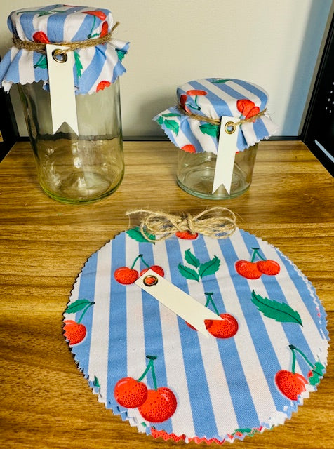 Fabric jar covers - cherries